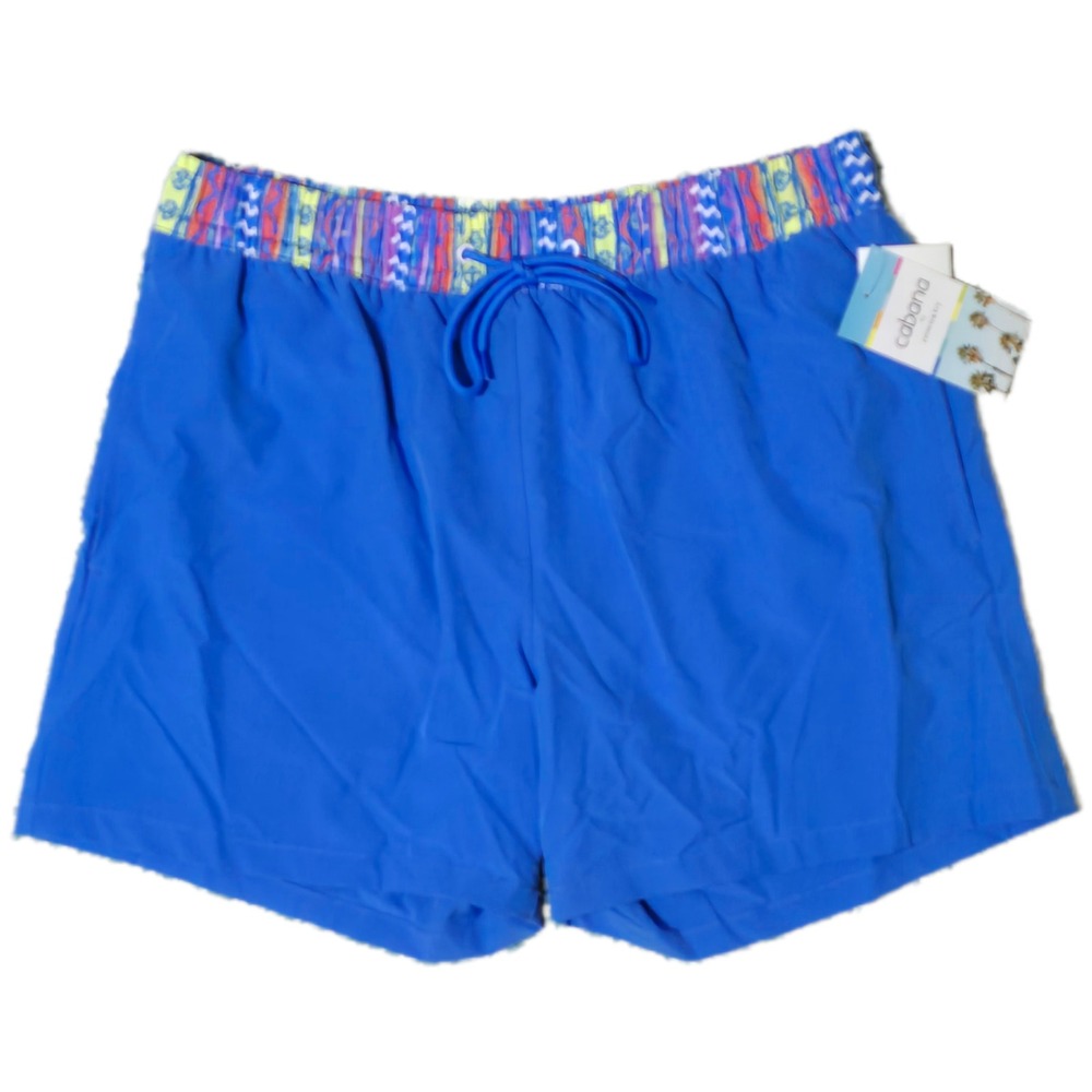 NWT Cabana by Crown Ivy‎ Men Blue Swim Trunks SZ M Geometric Print Waistband (X)
